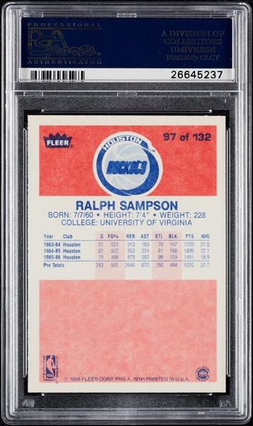 1986 Fleer Ralph Sampson No. 97 PSA 10