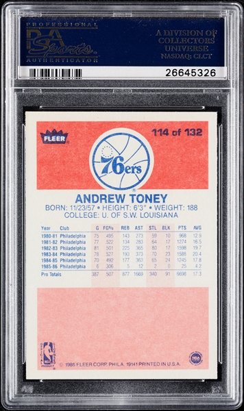 1986 Fleer Andrew Toney No. 114 PSA 10