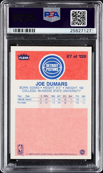 1986 Fleer Joe Dumars RC No. 27 PSA 10