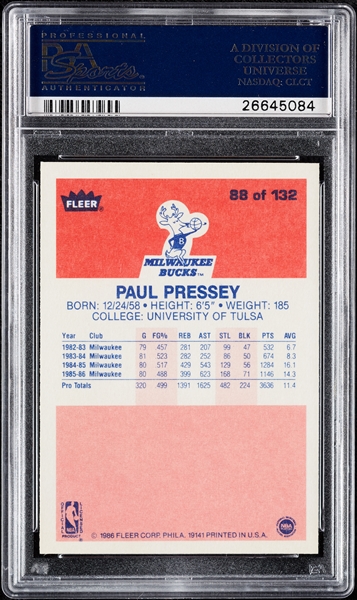 1986 Fleer Paul Pressey No. 88 PSA 10
