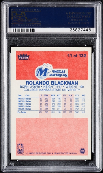 1986 Fleer Rolando Blackman No. 11 PSA 10