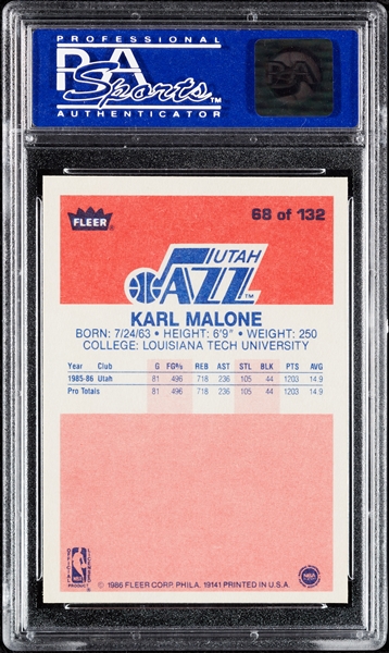 1986 Fleer Karl Malone RC No. 68 PSA 9