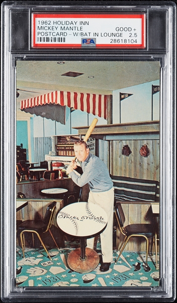 1962 Holiday Inn Mickey Mantle Postcard - With Bat In Lounge PSA 2.5