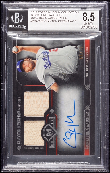 2017 Topps Museum Coll. Clayton Kershaw Signature Swatches Dual Relics Autos (66/75) BGS 8.5 (AUTO 9)