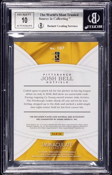 2017 Immaculate Collection Josh Bell Jersey/Auto Gold (31/49) BGS 8.5 (AUTO 10)