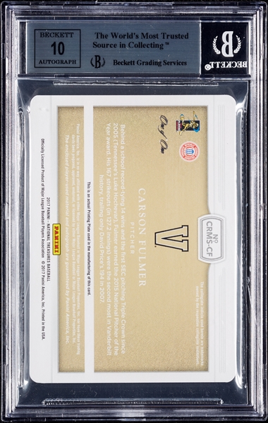 2017 National Treasures Carson Fulmer College Rookie Materials Printing Plate Magenta (1/1) BGS 9 (AUTO 10)