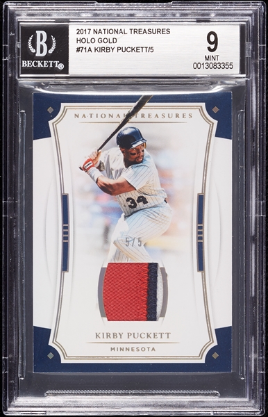 2017 National Treasures Kirby Puckett Patch Holo Gold (5/5) BGS 9