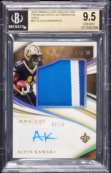 2020 Immaculate Collection Alvin Kamara Premium Patch Autographs Gold (2/10) BGS 9.5 (AUTO 10)