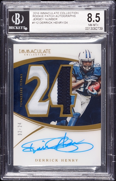 2016 Immaculate Collection Derrick Henry Rookie Patch Autographs Jersey Number (2/24) BGS 8.5 (AUTO 10)