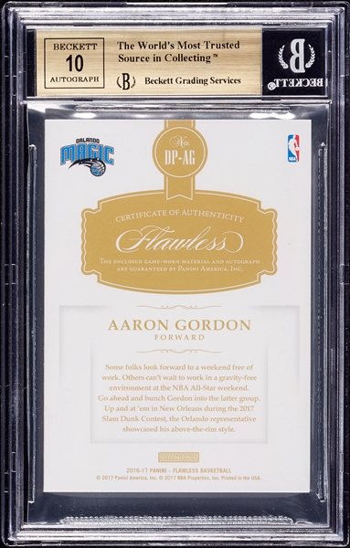 2016 Panini Flawless Aaron Gordon Distinguished Patch Autos Ruby (3/15) BGS 9.5 (AUTO 10)