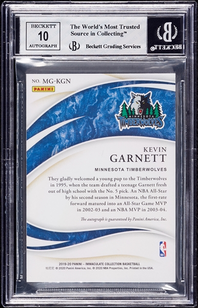 2019 Immaculate Collection Kevin Garnett Marks of Greatness Autos (32/49) BGS 8 (AUTO 10)