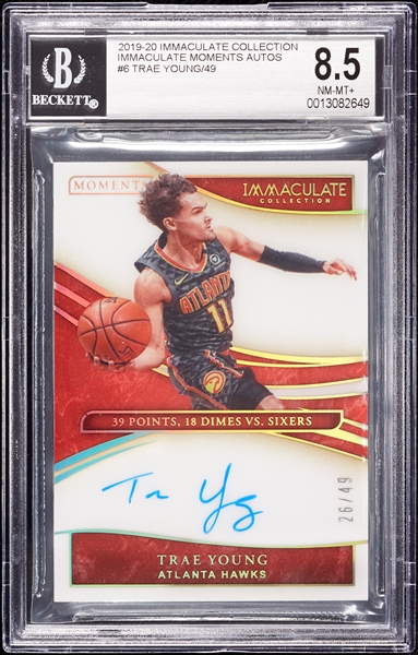 2019 Immaculate Collection Trae Young Immaculate Moments Autos (26/49) BGS 8.5 (AUTO 10)