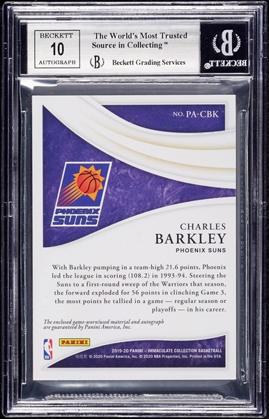 2019 Immaculate Collection Charles Barkley Patch Autographs (24/35) BGS 9 (AUTO 10)