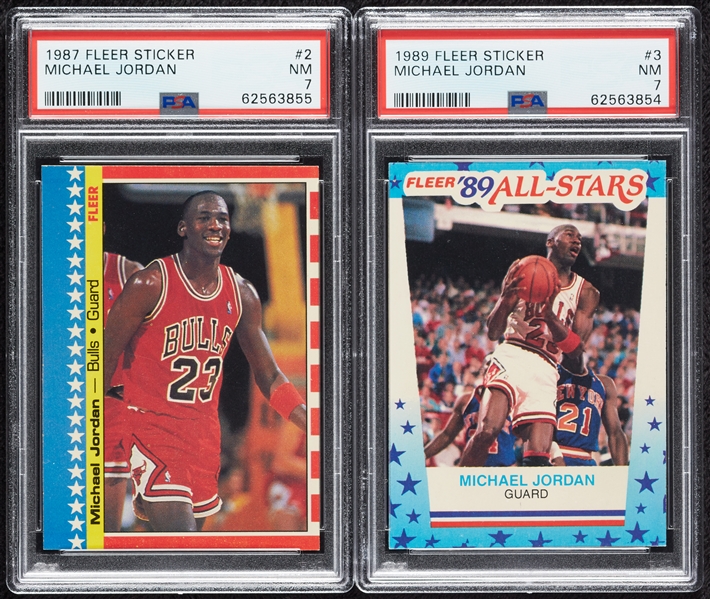 1987 & 1989 Fleer Michael Jordan PSA 7 Graded Stickers (2)