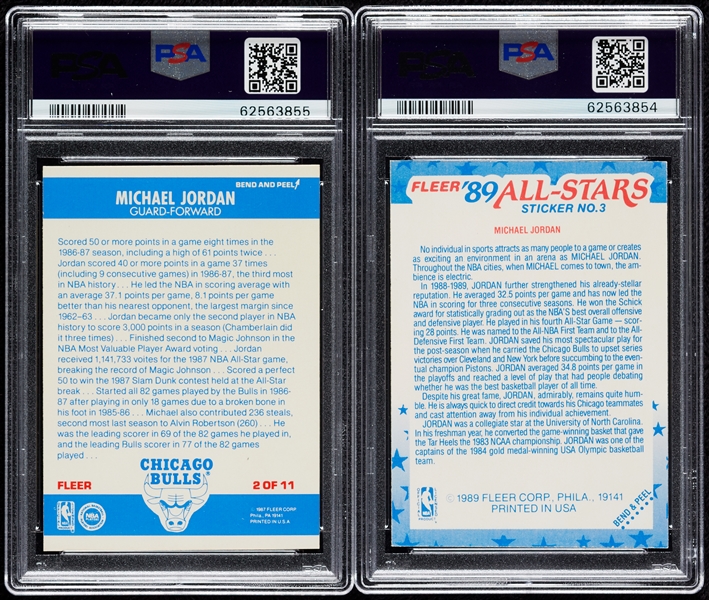 1987 & 1989 Fleer Michael Jordan PSA 7 Graded Stickers (2)