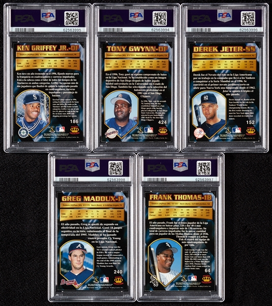 1997 Pacific Crown Silver PSA-Graded Group with Jeter, Gwynn, Griffey (5)