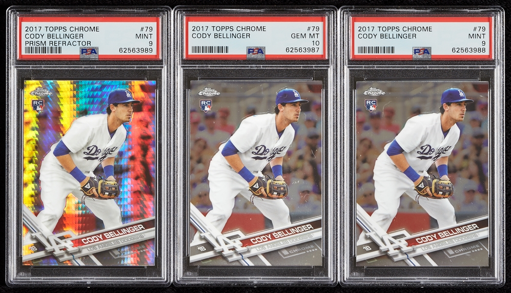 2017 Topps Chrome Cody Bellinger PSA-Graded Trio with Prism Refractor (3)