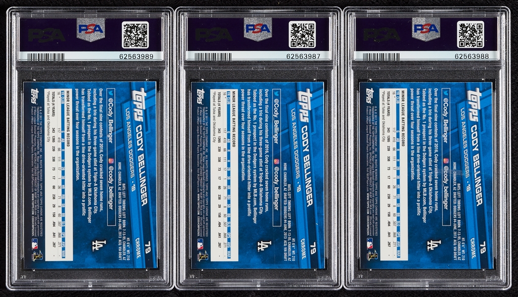 2017 Topps Chrome Cody Bellinger PSA-Graded Trio with Prism Refractor (3)