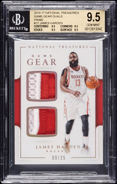 2016 National Treasures James Harden Game Gear Duals Prime (9/25) BGS 9.5