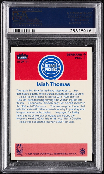 1986 Fleer Isiah Thomas Sticker No. 10 PSA 9 (ST)