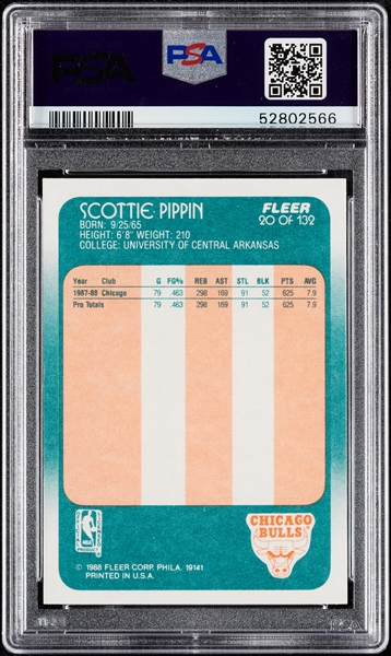 1988 Fleer Scottie Pippen RC No. 20 PSA 7
