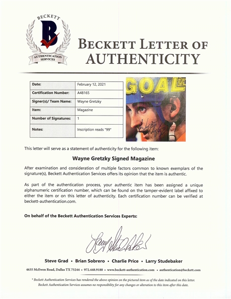 Wayne Gretzky Signed GOAL Program (BAS)