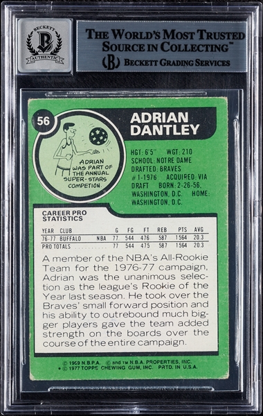 Adrian Dantley Signed 1977 Topps No. 56 (Graded BAS 10)