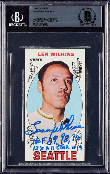 Lenny Wilkens Signed 1969 Topps No. 44 with Multiple Inscriptions (Graded BAS 10)