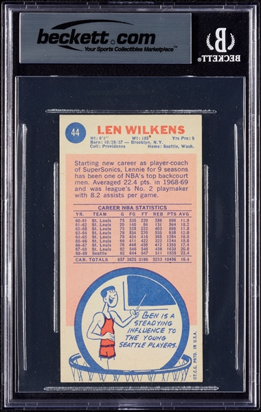 Lenny Wilkens Signed 1969 Topps No. 44 with Multiple Inscriptions (Graded BAS 10)