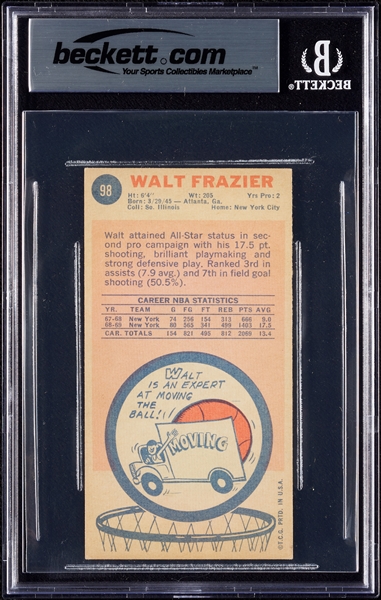 Walt Frazier Signed 1969 Topps RC No. 98 with Multiple Inscriptions (Graded BAS 10)
