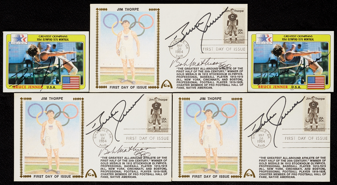 Olympic Decathlon Signed Cards/FDC Group with Bruce Jenner, Bob Mathias (4)