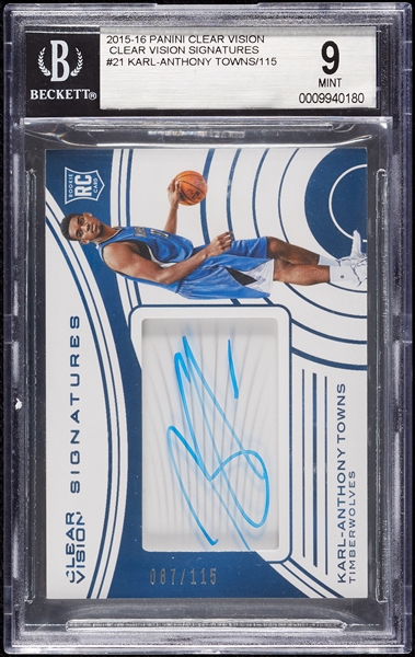 2015-16 Panini Clear Vision Karl Anthony Towns Clear Vision Signatures (87/115) BGS 9 (AUTO 9)