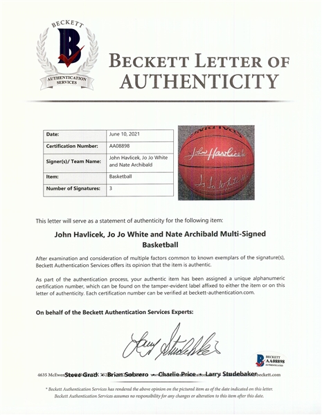 John Havlicek, Nate Archibald & Jo Jo White Signed Basketball (BAS)
