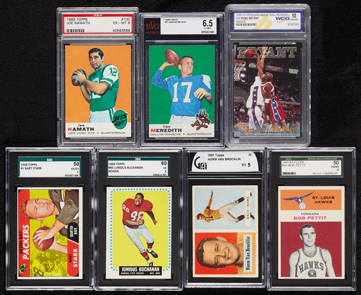 1957-89 Football and Basketball Group With HOFers and Rookies, Seven Slabs (93)