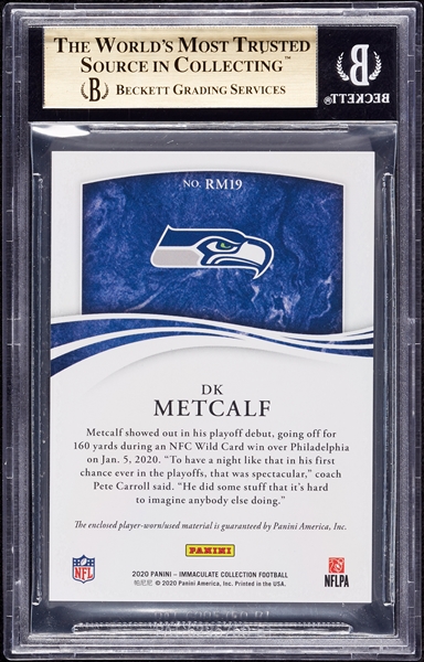2020 Immaculate Collection D.K. Metcalf Remarkable Memorabilia (2/25) BGS 9.5