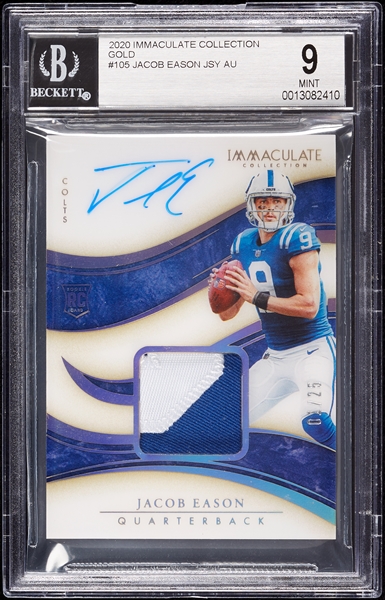 2020 Immaculate Collection Jacob Eason Auto/JSY Gold RC No. 105 (1/25) BGS 9 (AUTO 9)