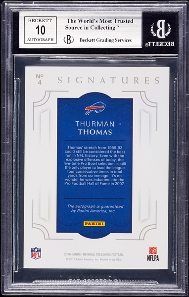 2016 National Treasures Thurman Thomas Signatures Holo Gold (3/5) BGS 9 (AUTO 10)