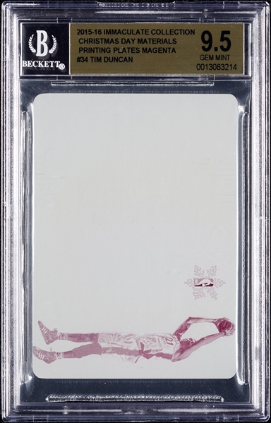 2015 Immaculate Collection Tim Duncan Christmas Day Materials Printing Plates Magenta (1/1) BGS 9.5