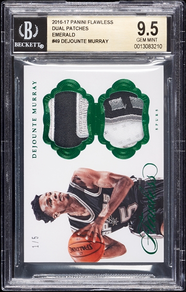 2016 Panini Flawless Dejounte Murray Dual Patches Emerald (1/5) BGS 9.5