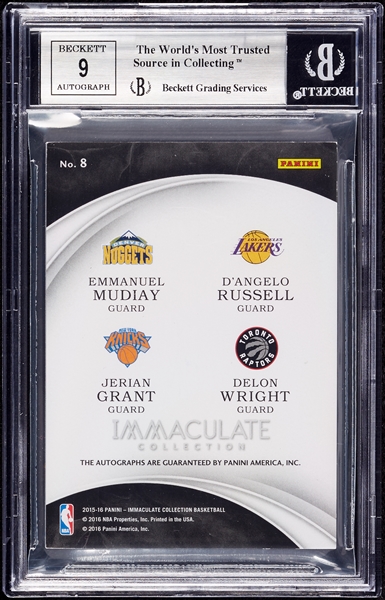 2015 Immaculate Collection Wright/Grant/Russell/Mudiay Quad Autographs (6/10) BGS 8.5 (AUTO 9)
