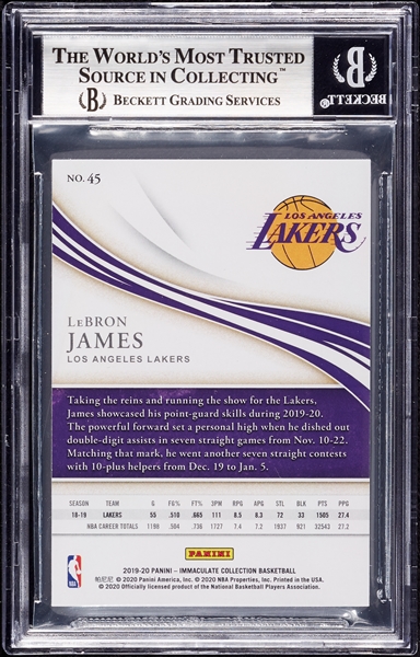 2019 Immaculate Collection LeBron James No. 45 (77/99) BGS 9