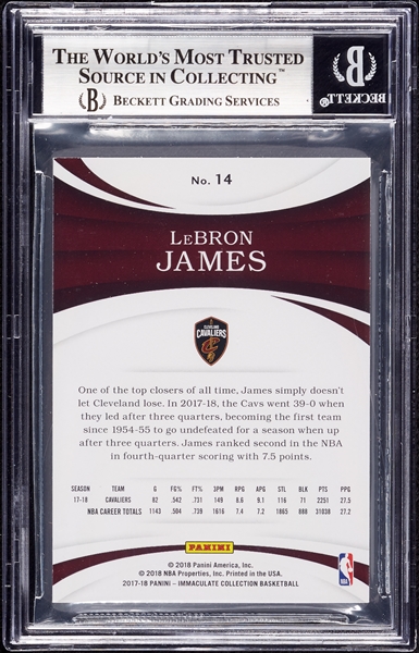 2017 Immaculate Collection LeBron James No. 14 (61/75) BGS 9