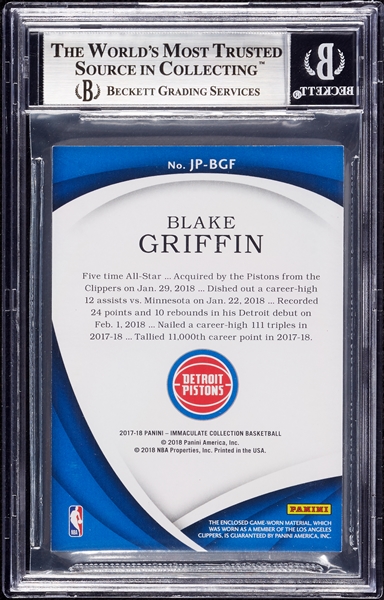2017 Immaculate Collection Blake Griffin Jumbo Patches Team Logo (1/5) BGS 9