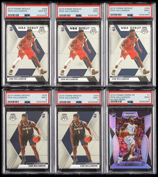 Zion Williamson 2019 Panini PSA-Graded RC Group with Select, Mosaic, Prizm DP (6)