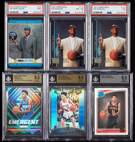 Graded Basketball RC Group with Tim Duncan, Trae Young, Anthony Davis (6)