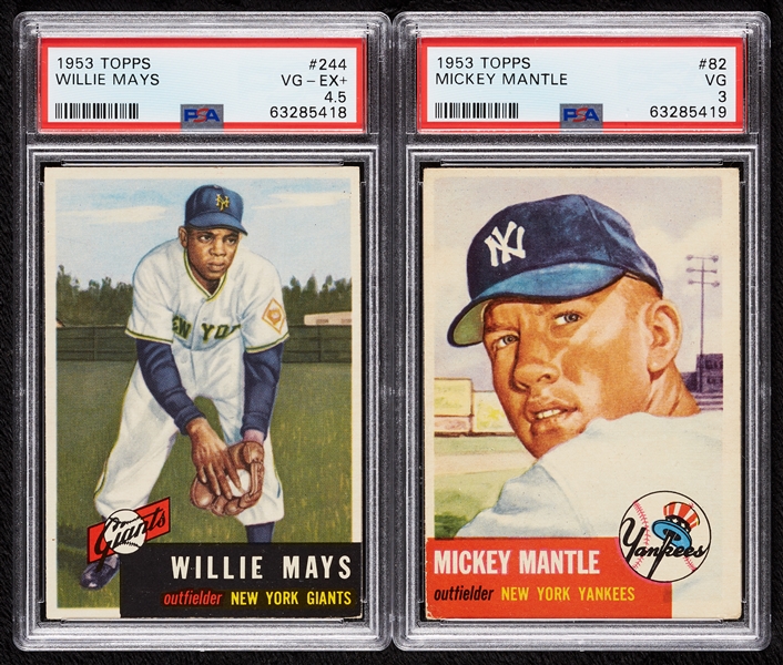1953 Topps Baseball Complete Set, Mantle and Mays Slabbed (274)