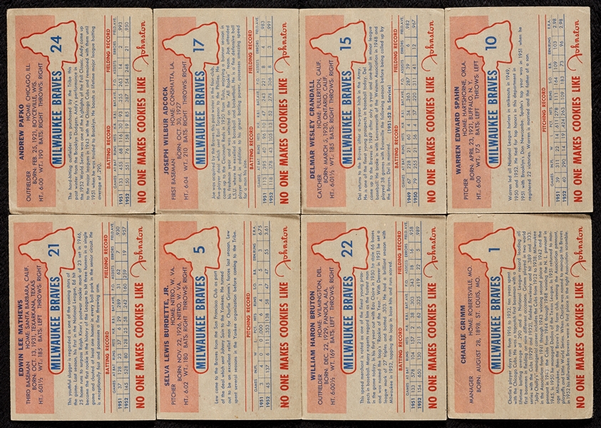 1953 Johnston Cookies Milwaukee Braves Complete Set (25)