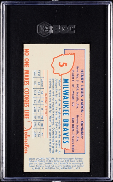 1954 Johnston Cookies Milwaukee Braves Complete Set with Aaron RC SGC 4.5 (35)