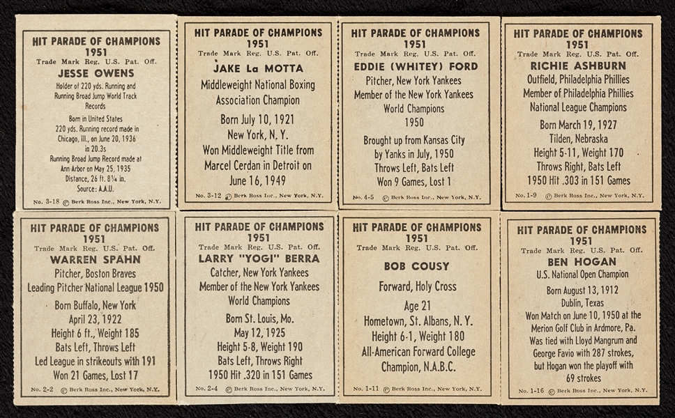 High-Grade 1951 Berk Ross Baseball Group and Other Sports (54)