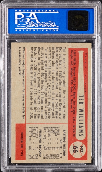 1954 Bowman Ted Williams No. 66 PSA 8 (OC)